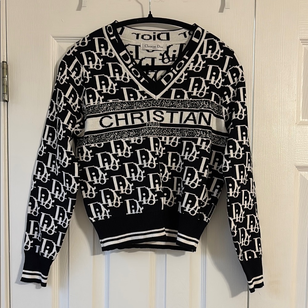 Dior Black and White V-Neck Sweater